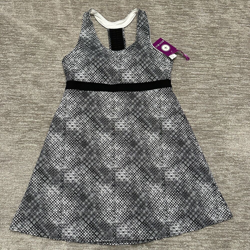 Soybu Dress Womens XL Black Gray Geometric Built in Bra Pickleball Tennis Casual